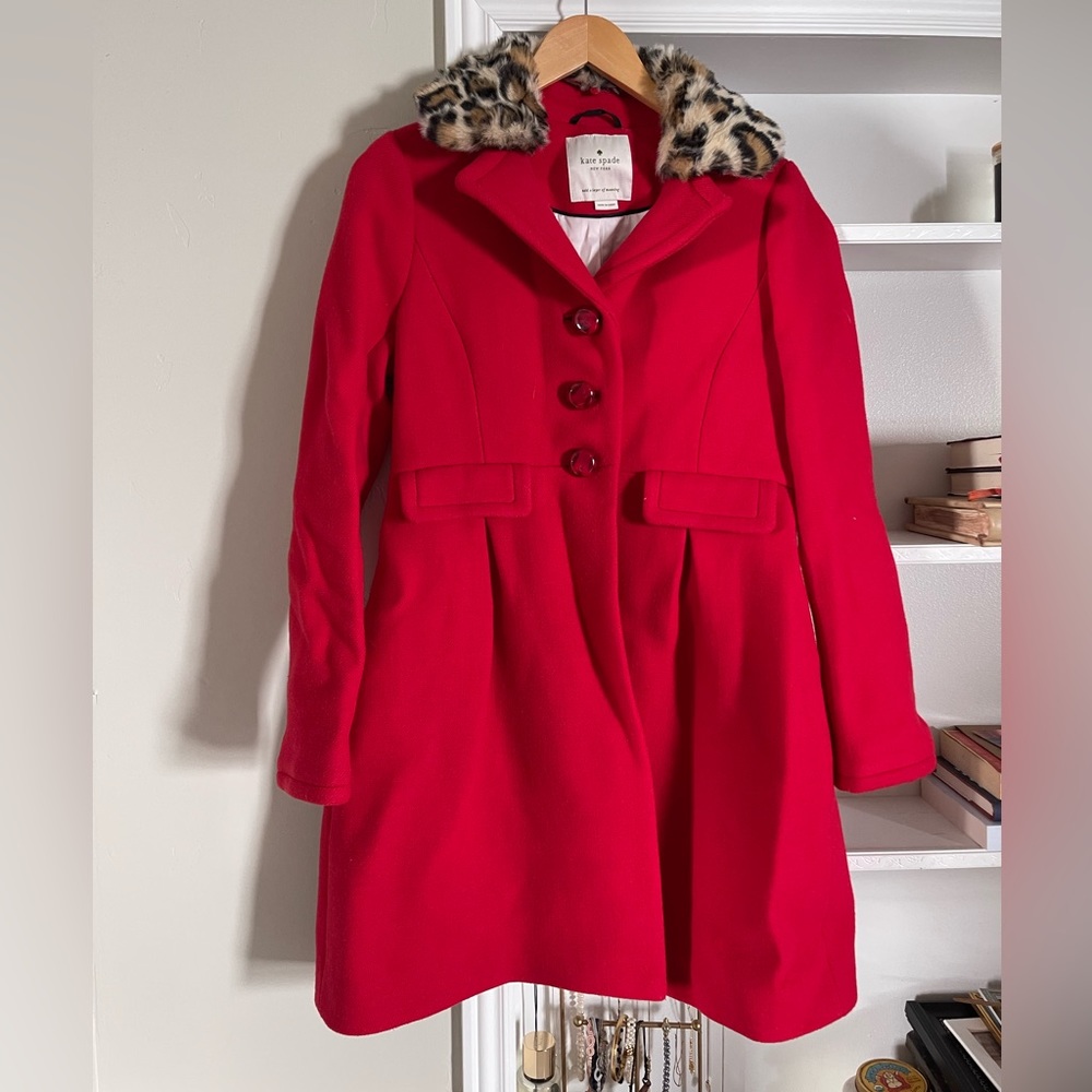Kate Spade coat with Leopard Print faux fur collar